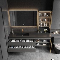 Ensemble de meubles de salle de bain en bois de luxe minimaliste moderne avec lavabo intégré courbé à chaud et toilettes dans la salle de bain
