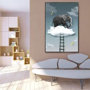 구름에 재미있는 코끼리 스탠드 캔버스 벽 예술 회화 미적 그림 예술 액자 사용자 정의 캔버스 회화