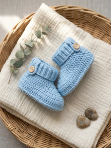 Bottes à cheville pour bébé au crochet, neutres, à semelle souple, tricotées, respirantes, avec fermeture à bouton, chaussures de printemps pour bébé - Product Image 1