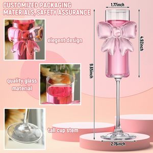 Mignon renforcé tige arc gobelet tasse en verre 8oz romantique rose arc Coquette <span class=keywords><strong>Champagne</strong></span> flûte en verre pour la fête de fiançailles de mariage - Product Image 5