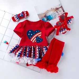 女婴精品服装套装美国独立日服装棉夏季可爱儿童服装7月4日