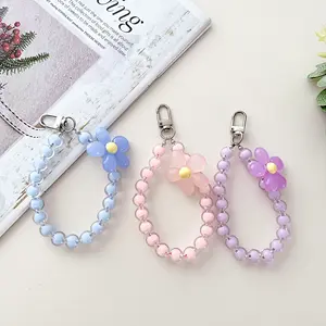 Macaron màu đính cườm quyến rũ điện thoại handmade hoa điện thoại móc dây đeo tay di động