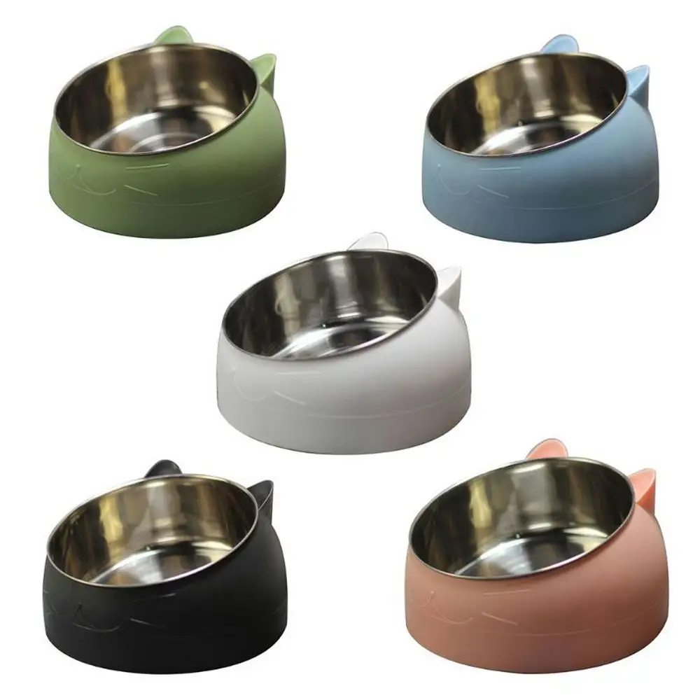 Cat Dog Bát 15 Độ Nghiêng Thép Không Gỉ Pet Bát Nước Bảo Vệ Cổ Puppy Trung Chuyển Nonslip Crashworthy