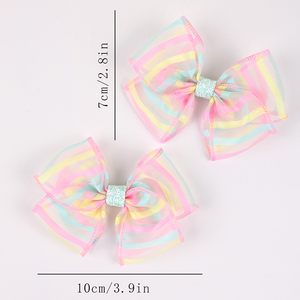 CN 2 piezas Fairy Organza Barrette Hair Bow Clip Tulle Rainbow horquillas <span class=keywords><strong>con</strong></span> brillo brillante pinza de pelo <span class=keywords><strong>para</strong></span> <span class=keywords><strong>niñas</strong></span> - Product Image 3