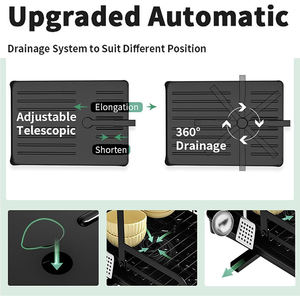 Escurridor de platos cuadrado negro de 2 niveles, contenedores de almacenamiento de despensa de cocina, estante de secado, estante grande para platos con escurridor - Product Image 6
