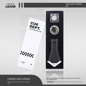 LIZARD Craie de billard en cuir véritable avec clip magnétique puissant, motif billard, forme carrée, pour queue de billard/pool, boîte de rangement pour queue de 1/2, ensemble de 3 pièces - Product Image 2