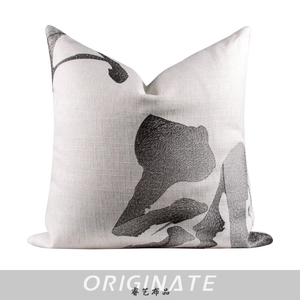 RUIYI High-End 45X45CM Funda de almohada de estilo nórdico Diseño de tinta blanca y negra Funda de cojín de lino y algodón para costura de hotel en casa - Product Image 5