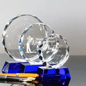 Com base azul, troféu de vidro personalizado europeu, arte popular e diamante, caixa de presente para negócios, caixa de presente agradável, cristal de cura natural engraçado esculpida à mão