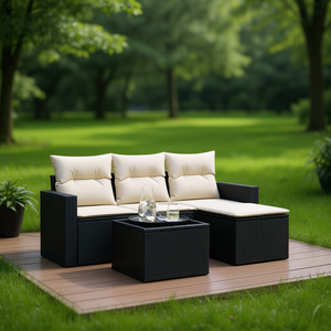 Set Divano da Giardino Nero in Rattan, Arredamento da Esterno a 3 Posti, Resistente alle Intemperie, Design Contemporaneo - Product Image 2