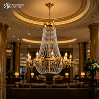 Lustre suspendu en cristal doré moderne de luxe à prix abordable pour hôtel, décoration de mariage