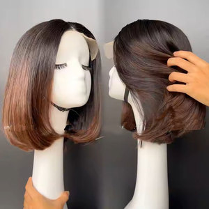 Parrucca <span class=keywords><strong>Bob</strong></span> Corta Liscia in Capelli Umani Vergini Brasiliani Neri Rossastri per Donne, con Chiusura Trasparente per Parrucche in Pizzo - Product Image 4