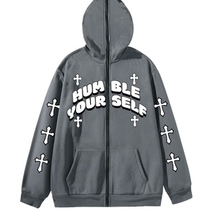 Sudadera con capucha y cremallera bordada para hombre, estilo oversize, grunge, streetwear, ligera, para otoño - Product Image 3