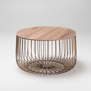 AK Brass Standard Metal Coffee <b>Table</b> <b>Gold</b> Finished With Top <b>Round</b> Wood Luxury Design For Living Room Furniture / Cafe Furniture - Product Image 4