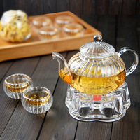 Théière en verre citrouille de 20oz stockée avec infuseur Bouilloire à thé sûre pour la floraison et la théière à feuilles mobiles