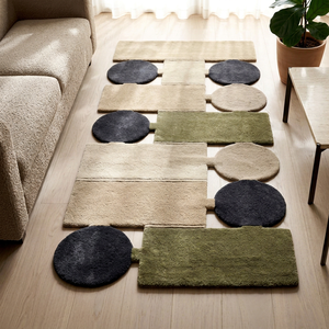 Optical Illusion Overlapping Shapes Machine Tufted Wool Rug Modern Anti-Bacteria Multilayer Visual Effect Floor <b>Mat</b> for <b>Hallway</b> - Product Image 1
