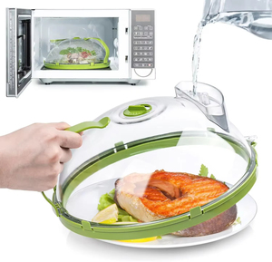 Cubierta de microondas para alimentos, cubierta transparente para salpicaduras de microondas con vaporizador de agua y mango, cubiertas de placa de 10 pulgadas, utensilios de cocina - Product Image 1