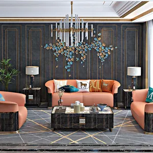 Conjunto de sofá Seccional de cuero, mueble moderno italiano de lujo, 1 + 2 + 3, para villa y sala de estar
