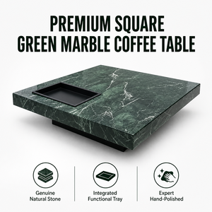 <span class=keywords><strong>Tavolino</strong></span> da Caffè Moderno di Lusso in Marmo Verde, <span class=keywords><strong>Tavolo</strong></span> Centrale Basso con Vassoio Incassato per <span class=keywords><strong>Soggiorno</strong></span>, Villa, Hotel - Product Image 1