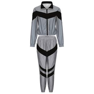 Thời Trang Phản Quang Tracksuit Phụ Nữ Dây Kéo Crop Tops + Quần Dài 2 Mảnh Thiết Lập Nữ Bộ Quần Áo Áo Khoác Quần S-XXL - Product Image 4