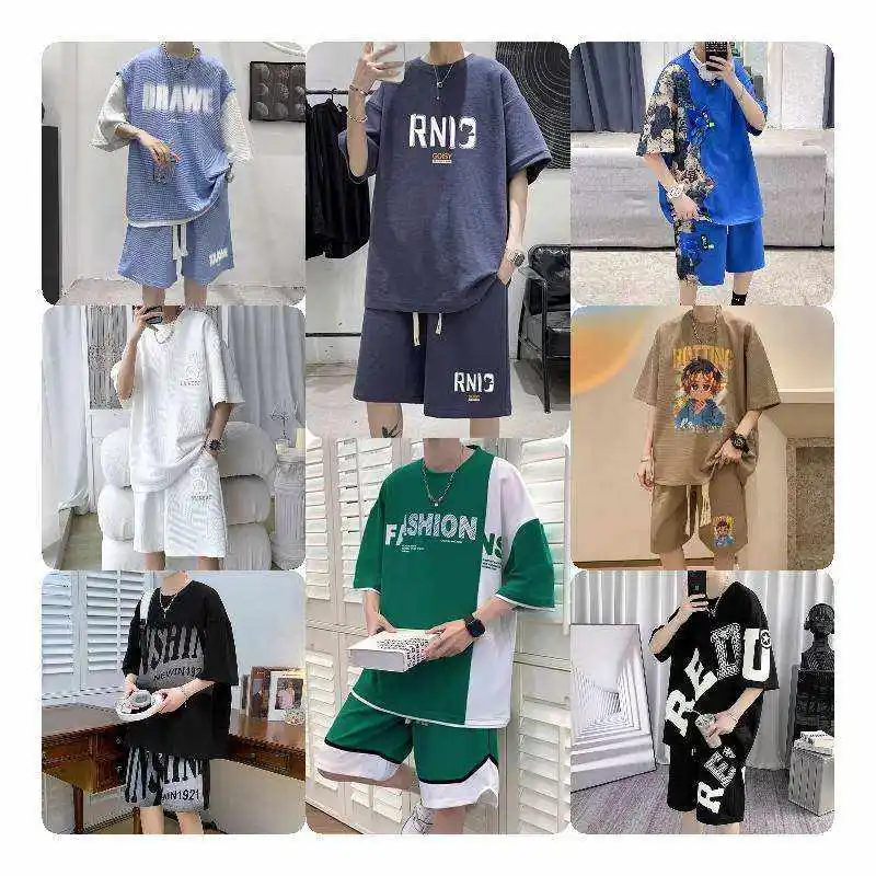 Summer Fashion Short Sleeved T-shirt High Quality Solid Color Mens T-shirt and Short Mens 2-piece Set Customized Casual
