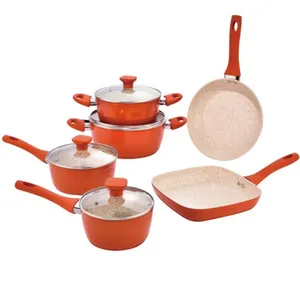 Forged Kitchen Ware Set Non-Stick Pots and Pans Cooking Pot Set Ice-crack cooker Aluminum Marble Cookware Sets