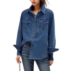 Hot Sale Long Sleeve Turn <b>Down</b> Collar Button up Pockets Denim Women Fashion - Product Image 1