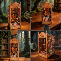 Décoration d'intérieur artisanale : Insert de bibliothèque 3D en bois avec éclairage LED, kit de modèle de maison miniature pour amateurs adultes