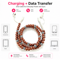 Câble de charge FASHLINK imprimé vache western avec perles, 4-en-1 USB Type C, multi-connecteur, accessoire rétro cowgirl