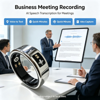 Bague Intelligente à Commande Vocale avec Microphone, Étanche IP68, Solution de Transcription Vocale IA Multilingue, Télécommande en Acier Inoxydable