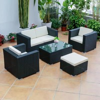 Meilleures ventes : Ensemble de canapés de jardin contemporains 4 places en rotin, acier et osier tressé pour salon, patio d'hôtel et véranda