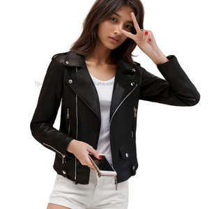 Best Selling PU Leather <b>Zipper</b> up Slim Fit Short Women Fashion - Product Image 1