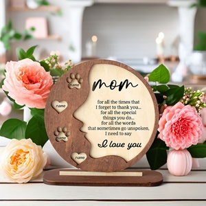 Décorations de maison en bois découpées au laser personnalisables avec des salutations et des noms pour la fête des mères, cadeaux pour les mamans de la part de leurs enfants - Product Image 4