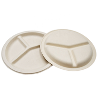 Assiettes jetables en bagasse, sans PFAS, robustes, 9 pouces, 3 compartiments, 225 mm, compostables, compatibles micro-ondes, assiettes à dîner compartimentées