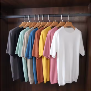 Maglia a o-collo traspirante in Cashmere a maniche corte Tee tinta unita maglioni in maglia top da <span class=keywords><strong>uomo</strong></span> Superfine maglietta <span class=keywords><strong>di</strong></span> <span class=keywords><strong>lana</strong></span> per <span class=keywords><strong>uomo</strong></span> - Product Image 2