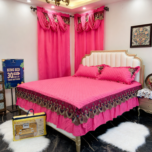 Wholesale Luxury Plain 5-Piece Bed Skirt Set with <strong>Valance</strong> Curtains <strong>King</strong> <strong>Size</strong> Bedding Set - Product Image 3