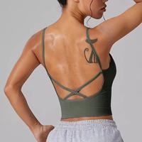 Soutien-gorge de sport côtelé sans armatures à dos croisé et col en V pour femme, avec coussinets amovibles, idéal pour le yoga, le fitness et le quotidien