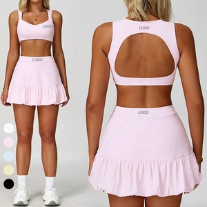 Damen 2 Stück aus geschnittener Tennis rock Set mit Tasche Vierkant hals rücken frei ärmelloses Yoga Top Golf Pickle ball Athletic Sports Suit - Product Image 3