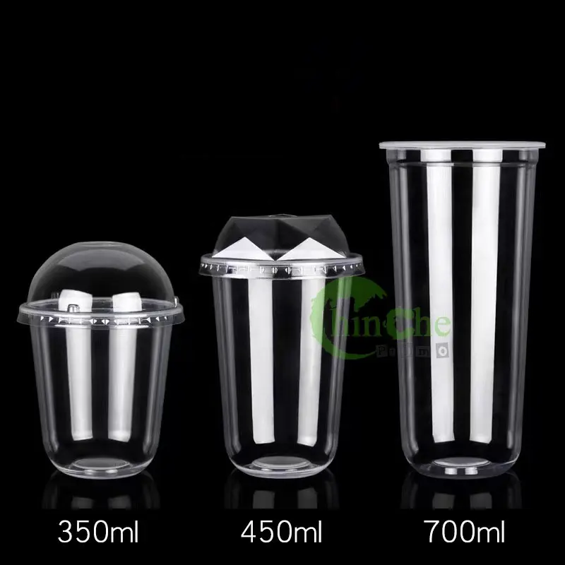 Factory Wholesale Clear Plastic U Shape Dessert Cup with Logo printing for ice cream,tea,drinking,juice,coffee