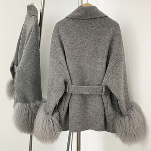 Invierno personalizado cálido nuevo elegante corto invierno esponjoso Real mongol piel de cordero puños cinturón doble cara abrigo de lana mujeres - Product Image 6