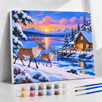 Kit de Peinture par Numéros sur Toile de Coton, Thème Cerf Hivernal Moderne, Cadeau de Noël, Kit d'Art Numérique