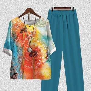 S-5XL été nouveau haut imprimé à manches mi-longues pour femmes et pantalon ensemble deux pièces ensemble deux pièces pour femmes européennes et américaines - Product Image 5