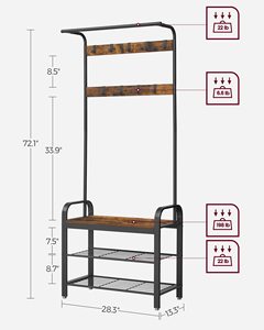 Porte-manteau multifonctionnel SENYU pour la maison, avec étagère de rangement intégrée et tabouret à chaussures, en acier - Product Image 6