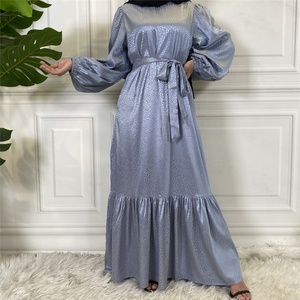 65310# New Smooth <b>Printing</b> Satin Peplum Abaya Dress Loose Large Hem Black Abaya Dresses <b>Islamic</b> Clothing Muslim Women - Product Image 4
