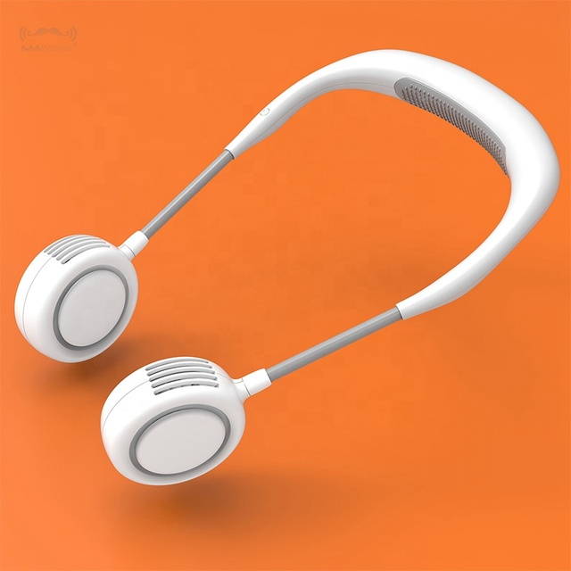 Hands-free Rechargeable Folding Air Cooling Led Light Neck Hung Leafless Fan Mini Wearable Neck Portable Fan