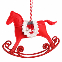 Décoration de Noël Pafu : Pendentif Cheval à Bascule Rouge et Argenté Scintillant, Ornement Vintage pour Fêtes de Noël