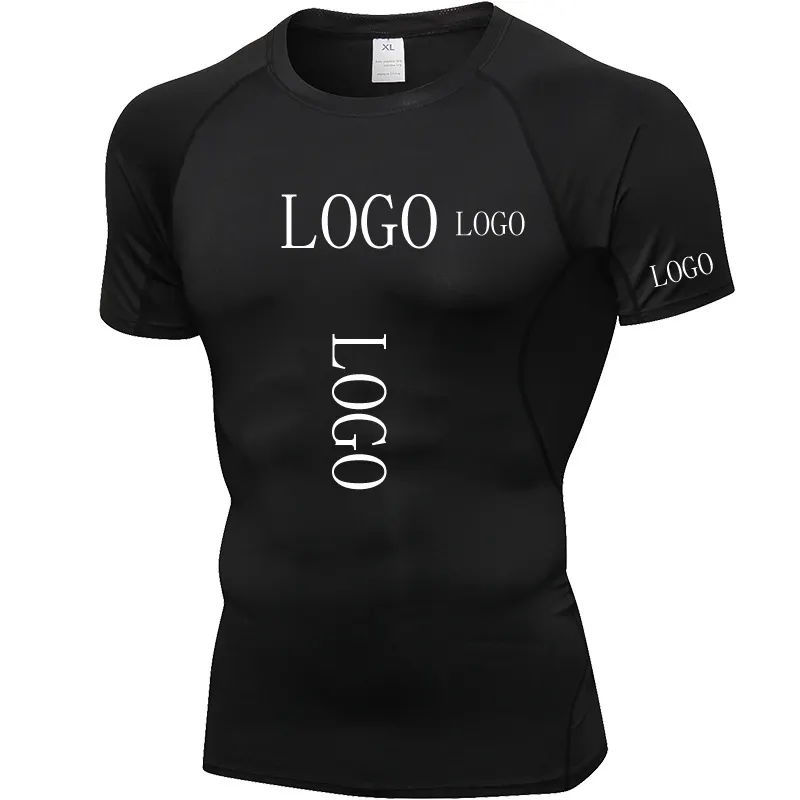 Logo personnalisé 90 Polyester 10 Spandex Compression T-shirt Respirant Athlétique Gym TShirt Séchage rapide Sport T Shirt Pour Hommes