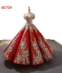 3D زهرة الأحمر خارج الكتف مساء اللباس الدانتيل كبير الكرة ثوب فستان عروس ل زفاف