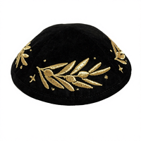 Kipá de Terciopelo Negro Personalizada con Logotipo Bordado en Hoja de Oro, Yarmulka para Bar Mitzvah, Sombreros Festivos, Judaica para Todas las Temporadas, Medio Oriente