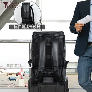 Tiding Laptop <b>Backpack</b> 14 Inch Large Capacity Business Travel Men's Black Solid Color Shoulder <b>Straps</b> - Product Image 4