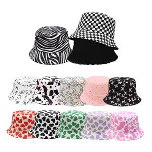 Atacado animais impressos chapéus-J233 chapéus xadrez de coração, personalizado, dobrável, chapéus unissex, de estampa de animal, chapéus de balde, reversível